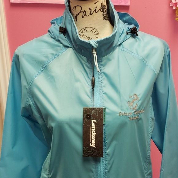 NWT 💕Landway Blue Zip Up Windbreaker Rain Jacket - Picture 6 of 15